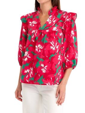 EUC Women’s Michelle Mcdowell Blouse SZ M   Poinsettia Print